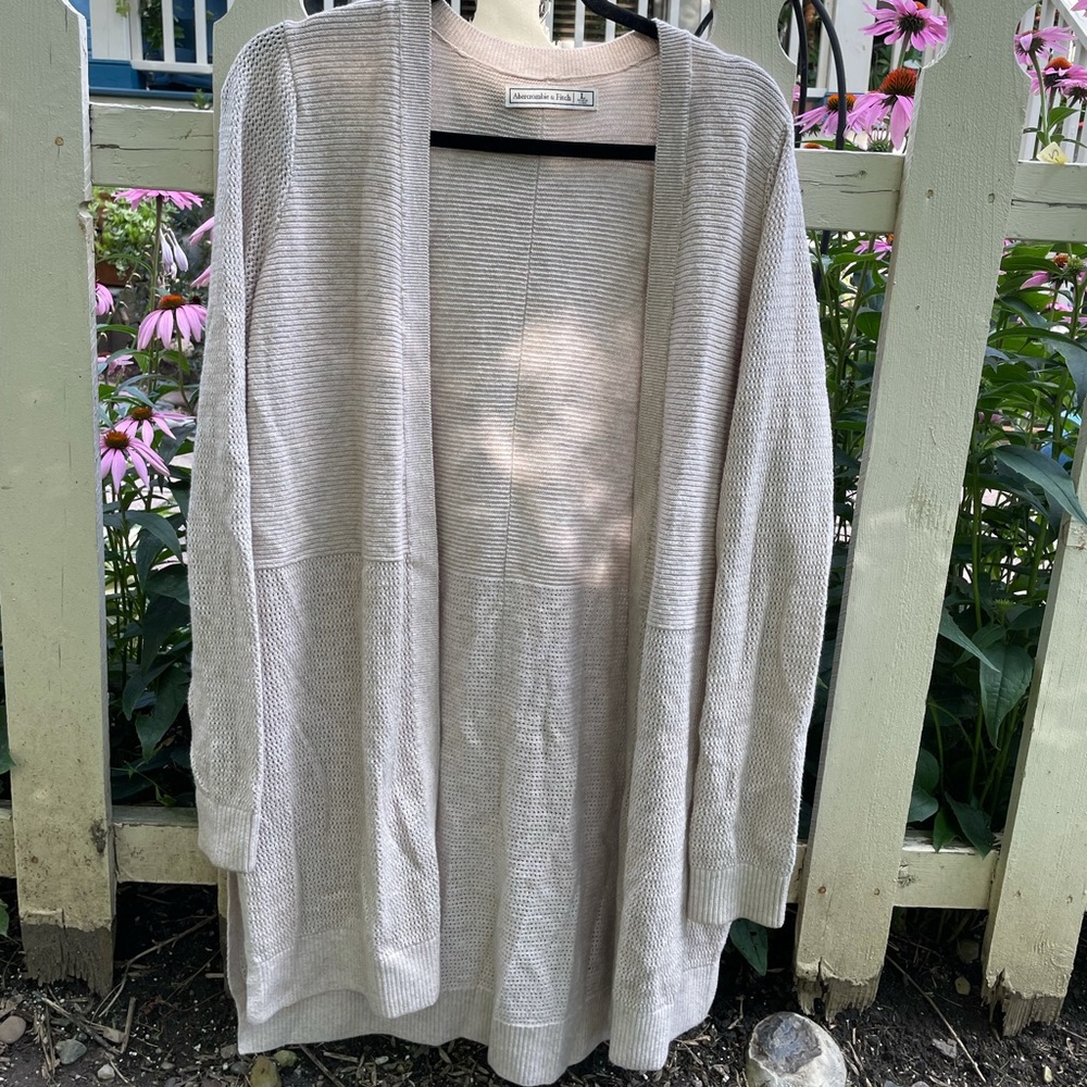 Abercrombie & Fitch Womens Beige Long Sleeves Open Front Cardigan Sweater Size L